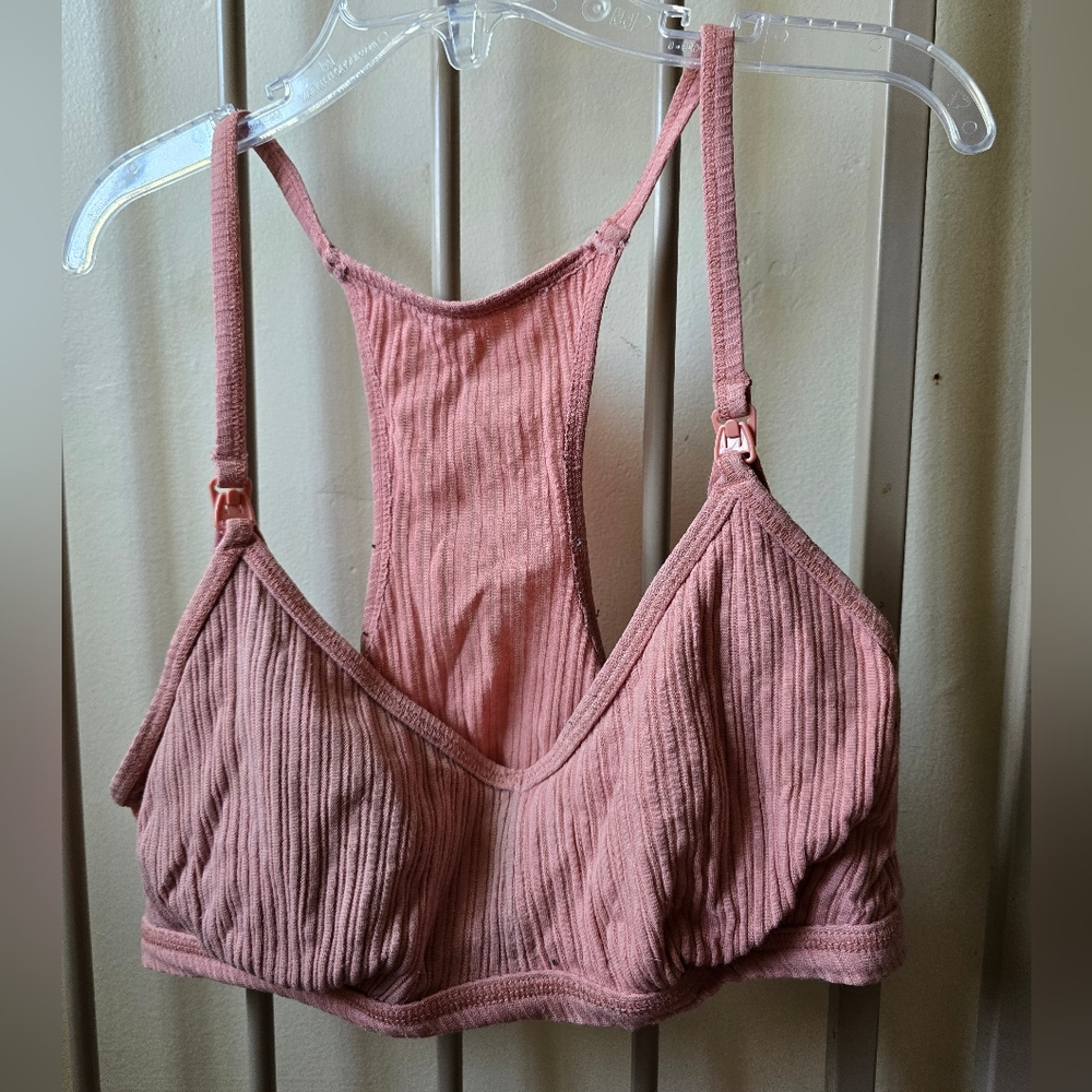 Pink Ribbed Nursing Bralette